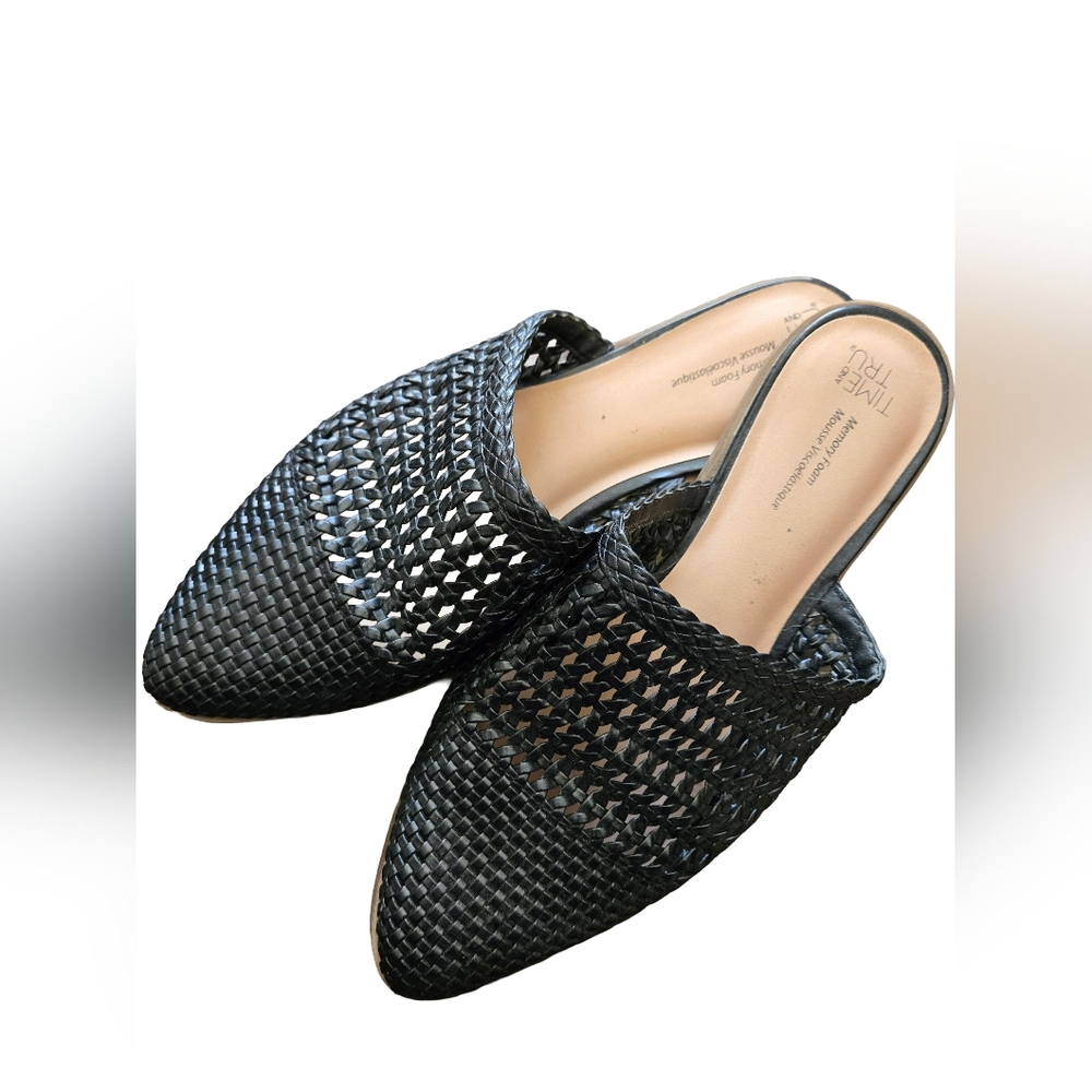 Time and Tru Black Woven Mules